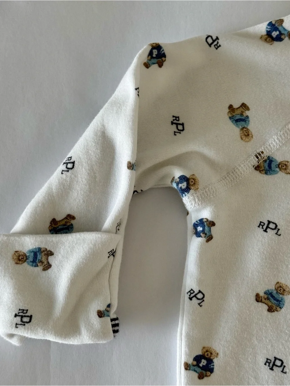 Ralph Lauren Baby Boy Polo Bear Cotton Footed Pajamas Blue/White OnePiece 3-6 Mo